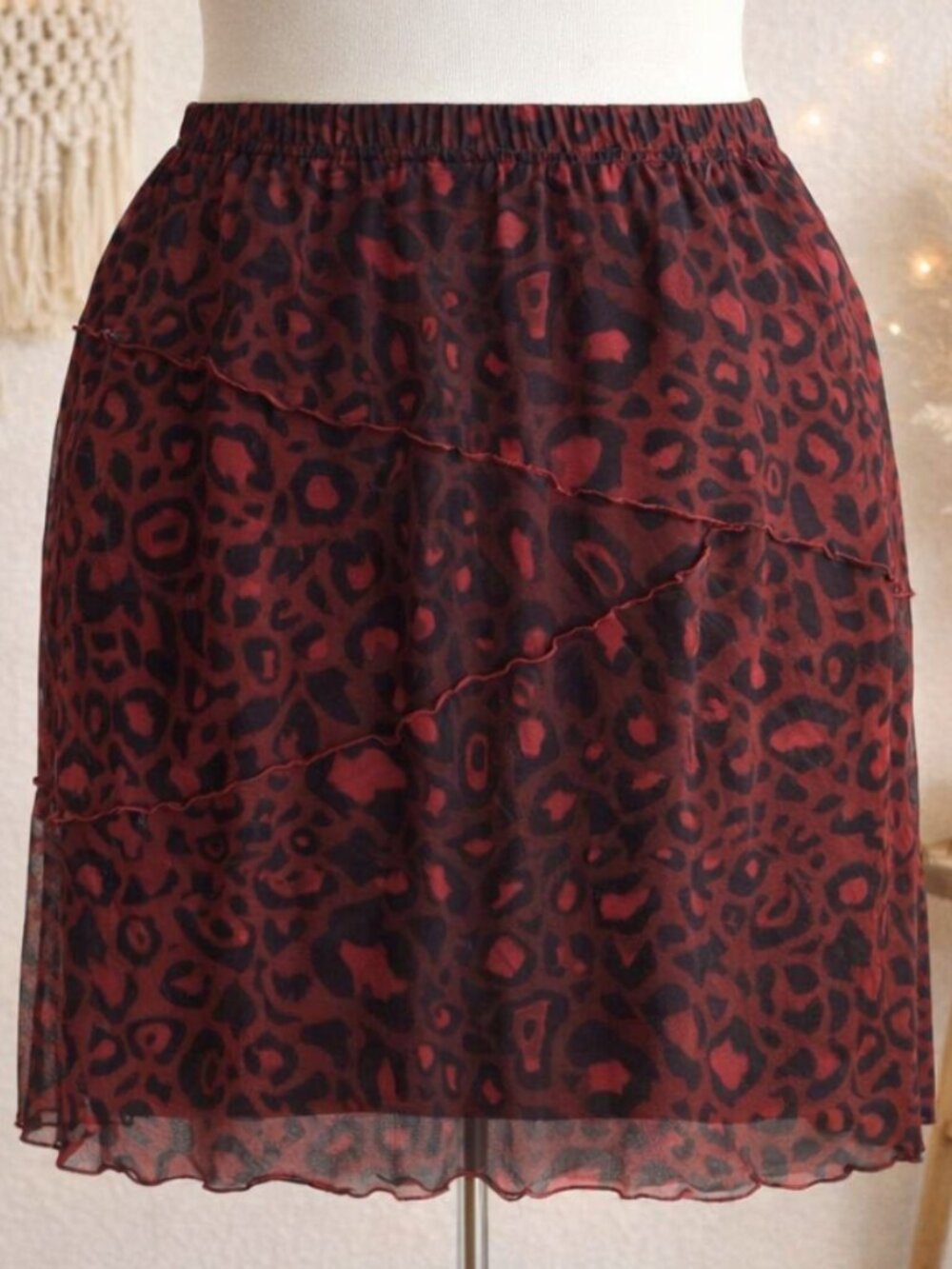 Romwe Red Black Animal Print Lined Mesh Skirt 4XL Alt Grunge Y2K Punk Statement